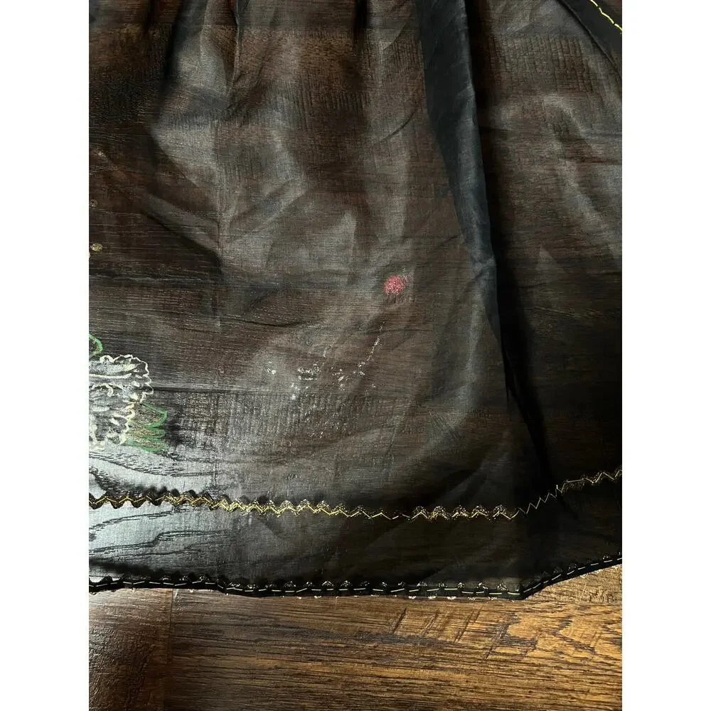 VTG Mid Century Sheer Black Half Apron Hand Painted Martini Cigarette Gold Trim